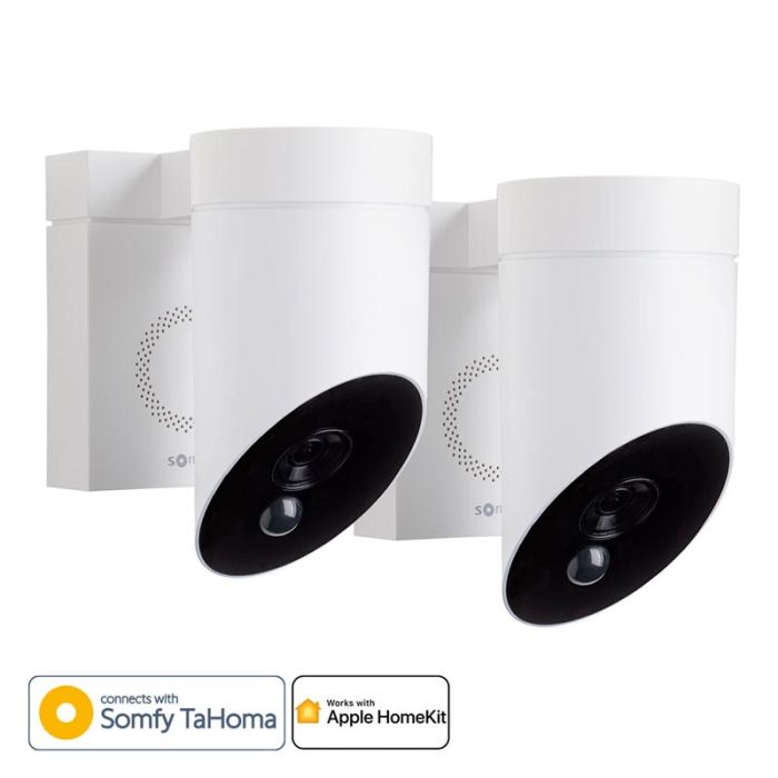 Pack de dos cámaras de seguridad exterior Somfy protect blancas compatibles con Apple HomeKit