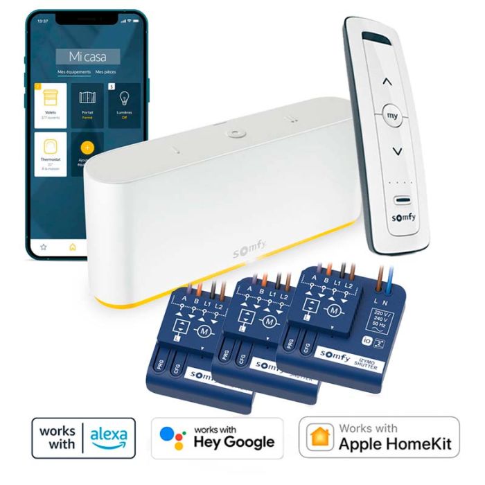 Pack TaHoma Switch y micro receptores Izymo io para control de persianas motorizadas cableadas a distancia con el móvil y asistentes de voz