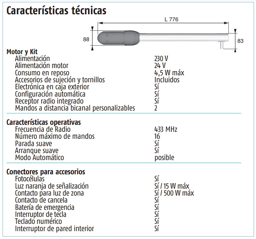 Caracteristicas tecnicas del sgs 501 Somfy - Motorizaci&oacute;n de puerta batiente